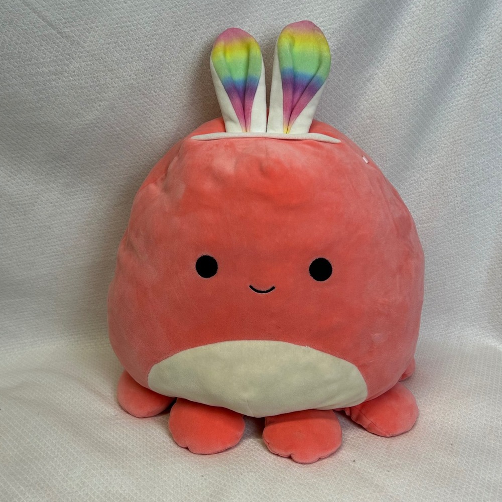 Squishmallows Kellytoy Veronica the Octopus Coral Pink Rainbow Bunny Ears 12 in